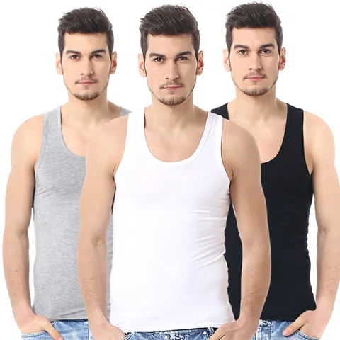Colete Masculino Versátil de Algodão Puro para Todas as Estações, Gola Redonda, Camiseta Base Esportiva sem Mangas, Top Casual, 1/3/5 Peças