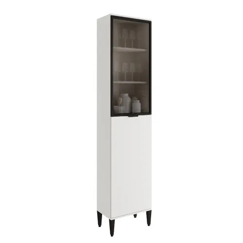 Paneleiro 1 Porta + 1 Porta de Vidro 5 Prateleiras Lótus Carraro Branco