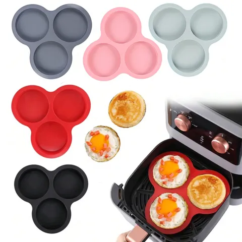 Molde de ovo de silicone fritadeira de ar panela de ovo reutilizável 3 cavidades muffin bolo cozimento molde cozinha acessórios de cozinha