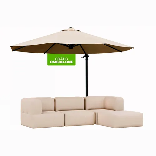 Lounge com 4 Puffs Puzz Modular + Ombrelone Cantilever 3,35x2,60m, Lateral Alumínio