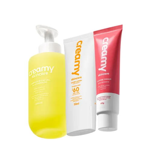 Kit Creamy Skincare Limpador Glicerinado Protetor Solar Calming (3 Produtos)