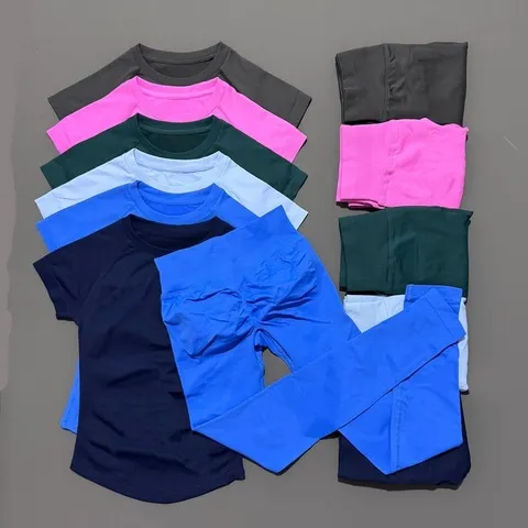 Conjunto Feminino de 2 Peças em Cor Sólida, Camiseta de Manga Curta Casual de Verão e Calças Longas de Cintura Alta, Conjunto Respirável e Confortável para o Dia a Dia