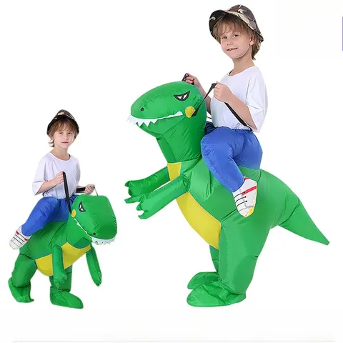 ZOETOPKID Fantasia Inflável de Dinossauro Verde, Fantasia de Dinossauro para Crianças, Traje de Cosplay para Festa de Halloween