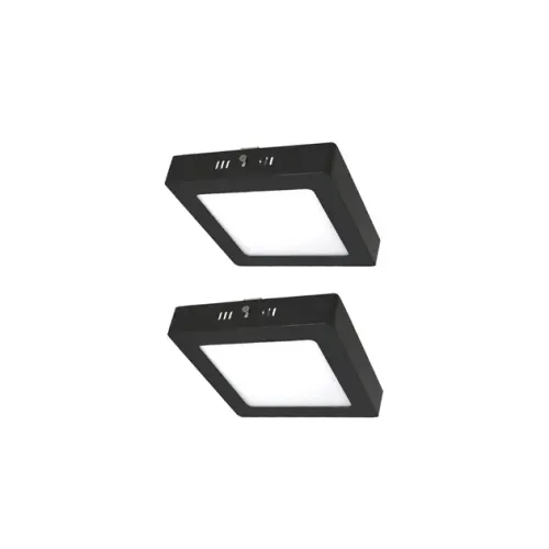 Kit 2 Plafons LED Sobrepor Quadrado Preto 12W Yamamura