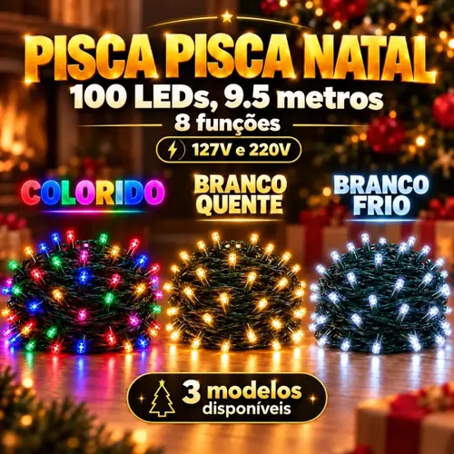 Cordão de Luzes Natalinas 100 LED Branco Quente 9.5m para Árvore e Interior