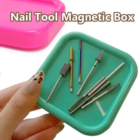 Bandeja organizadora magnética portátil para arte em unhas, recipiente de armazenamento com design de olhos de gato para cabeças de moagem de unhas, suporte de ferramenta