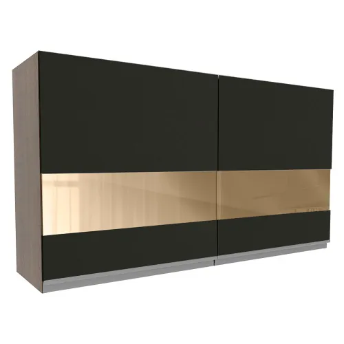 Armário Aéreo Madesa Glamy 120 cm 2 Portas com Vidro Rustic/Preto