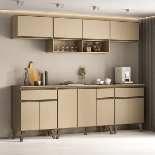 Armário de Cozinha Completa Atlanta Smart Carraro Amêndoa