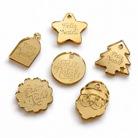 Kit 30 Unidades Mini Tag Feliz Natal Acrílico Espelhado