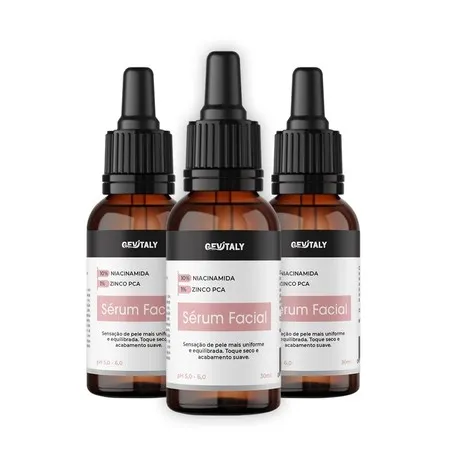 Kit com 3x Sérum Facial G2 Gevitaly 30ml Niacinamida 10% + Zinco PCA 1% Cuidado Diário Prolongado Skincare
