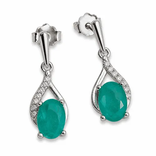 Brinco 2 cm Prata Gota Esmeralda com Tira de Zircônias