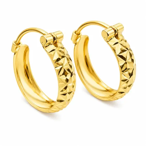 Brinco Meia Argola Meia Cana Trabalhada 1,5 cm em Ouro 18K