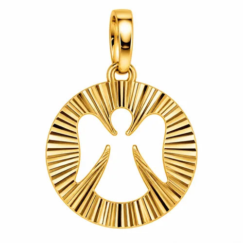 Pingente Redondo Anjo Vazado Laminado em Ouro 18K