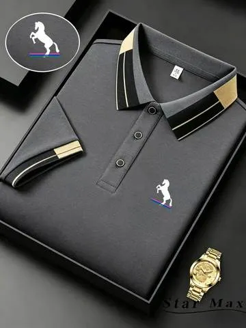 Camisa Polo Masculina de Luxo com Bordado de Cavalo Estilo Milão, Camiseta Casual de Verão para Homens, Roupas de Marca para Negócios