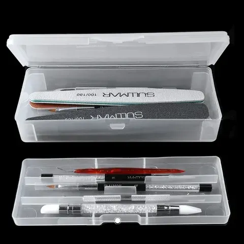 1pc retângulo dupla camada ferramenta da arte do prego caixa de armazenamento vazia pinças clippers canetas polimento prego buffer arquivos recipiente de plástico