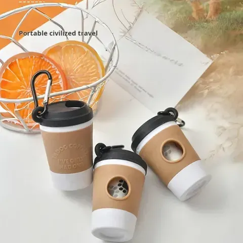 Portátil pet cocô lata de lixo dispensador criativo xícara de café cão armazenamento de lixo design ao ar livre cão andando saco de lixo caixa de armazenamento