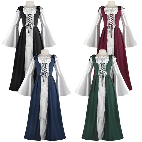 Vestido medieval steampunk com amarração, estilo renascentista retro, conjunto de duas peças para apresentações medievais, fantasia de Halloween.