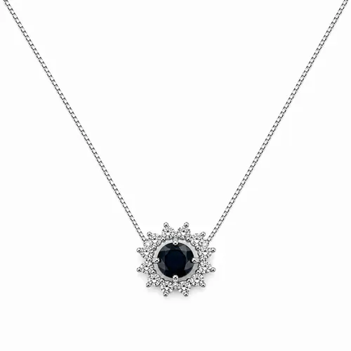 Colar Veneziana Safira com 14 Diamantes 45 cm em Ouro Branco 18K
