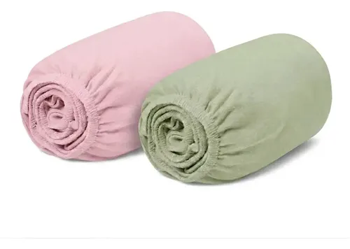 Kit 2 Lençol Berço Bebê Americano Malha 100% Algodão Macio Verde Rosa Liso