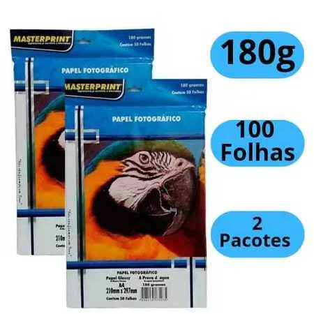 Papel Fotográfico 180G Glossy A4 à Prova D'água Brilhante  100 folhas MASTER PRINT