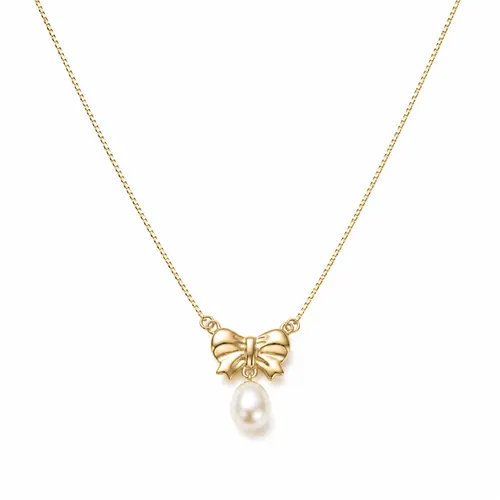 Colar 40 cm Veneziana com Laço e Pérola em Ouro 18K