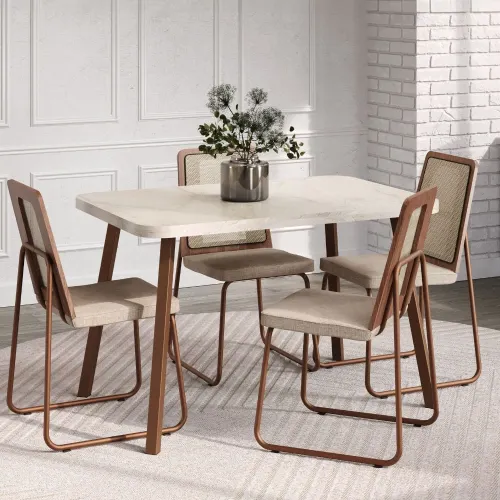 Conjunto Sala de Jantar 4 Cadeiras Trento Carraro Petra e Rosê