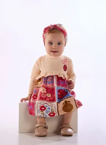 Vestido e Faixa de Cabelo Dona Joana para Bebê Rosa Claro Três e Já