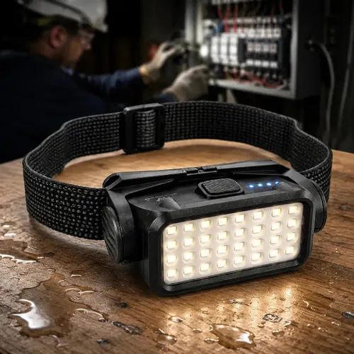 Lanterna de Cabeça Profissional Recarregável UtiliFlex de 300 Lumens para Eletricista com Luz Quente e Fria