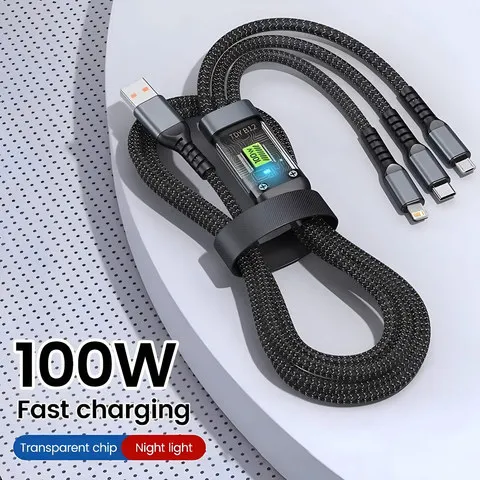 3 em 1 100W USB a Cabo de carregamento rápido Micro USB Cabo de dados Carregador de telefone Cabo de carga rápida para iPhone Samsung Xiaomi Huawei