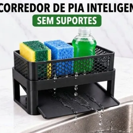 Organizador de Pia Inteligente sem Suportes com Escorredor e Peneira para Cozinha