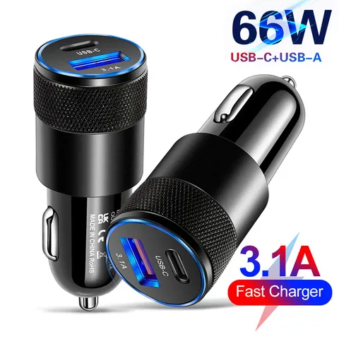66w usb carregador de carro tipo c adaptador de telefone de carregamento rápido para xiaomi huawei pd carregador de telefone adaptador de carro soquete isqueiro