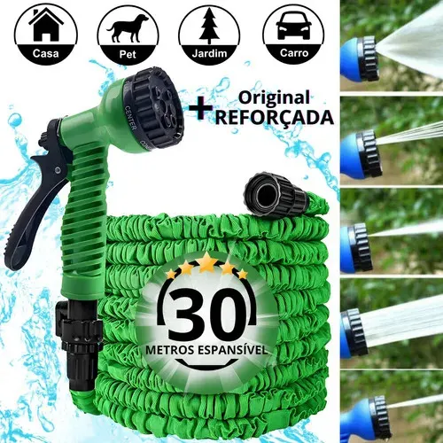 Mangueira Magica Expansível Retratil 30m com Pistola 7 Jato Verde