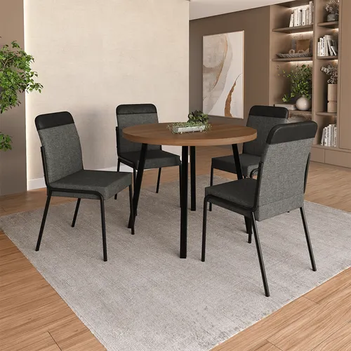 Conjunto Sala de Jantar 4 Cadeiras Veneza Carraro Nogal Preto