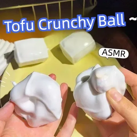 1A – Brinquedo antiestresse macio em forma de tofu, com som crocante e satisfatório, ideal para estimular os sentidos e como presente para crianças e adultos.