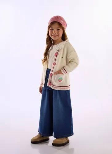 Cardigan Infantil Feminino em Tricot Off White