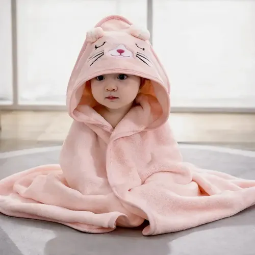 Toalha de Bebe Infantil Macia com Capuz Grande Forrada Cor Rosa
