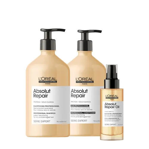 Kit Shampoo 750ml Condicionador 750ml Óleo 90ml L'Oréal Professionnel Absolut Repair Gold Quinoa