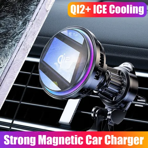 Qi2 vidro temperado de resfriamento de gelo rgb magnético sem fio carregador de carro radiador de carregamento rápido para magsafe iphone 12-16 suporte de telefone