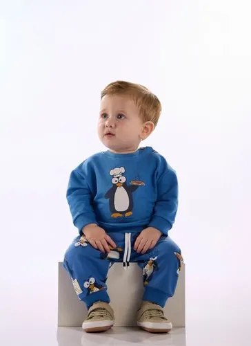 Conjunto Bebê Menino Moletom sem Felpa e Estampa Puff Azul