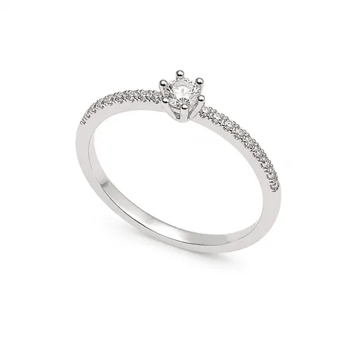 Anel solitário 3 mm com 6 garras e aro cravejado de zircônias brancas em prata 925