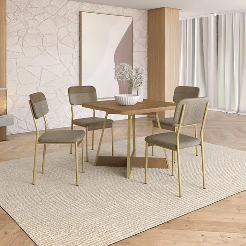 Conjunto Sala de Jantar 4 Cadeiras Altima Carraro Carvalho Dourado