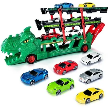 Carrinho Carreta Caminhão Cegonha com Pista e Carrinhos Mais Lançador Divertida