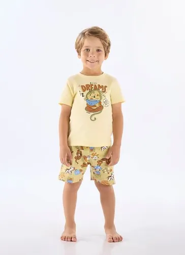 Pijama Infantil de Verão com Camiseta e Bermuda Estampados (Amarelo) Up Baby