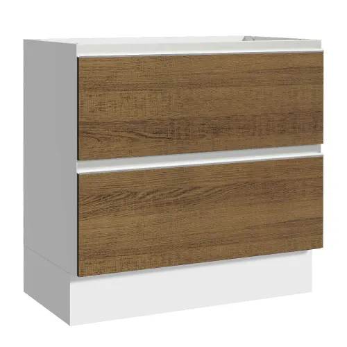 Balcão de Cozinha 80 x 60 cm 2 Gavetas (Sem Tampo) Branco/Rustic Glamy Madesa