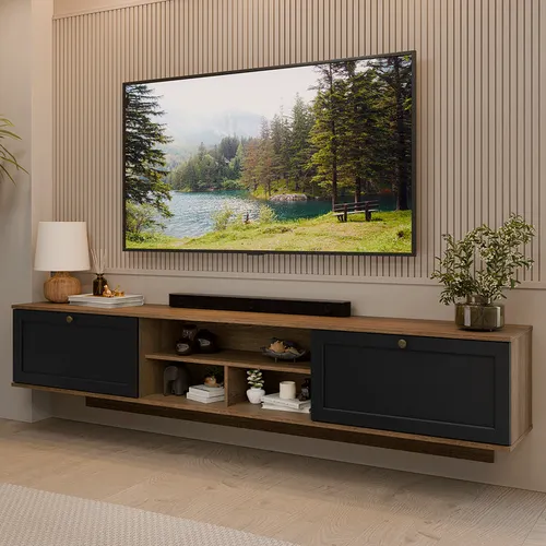 Rack Suspenso para TV até 80 Polegadas 218 cm 2 Portas Rustic/Preto Vik Madesa