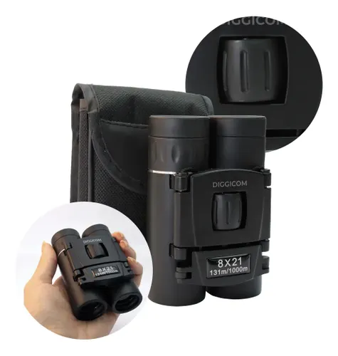 Binóculo Profissional Infantil Pequeno Longo Alcance 8x21 + Bolsa Cor Preto Diggicom