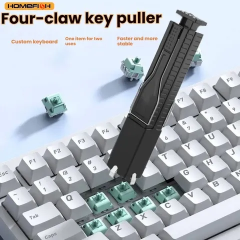 Extrator de teclas de teclado com 4 garras, para remoção de teclas e switches de teclados mecânicos, ideal para limpeza e reparo de teclados.