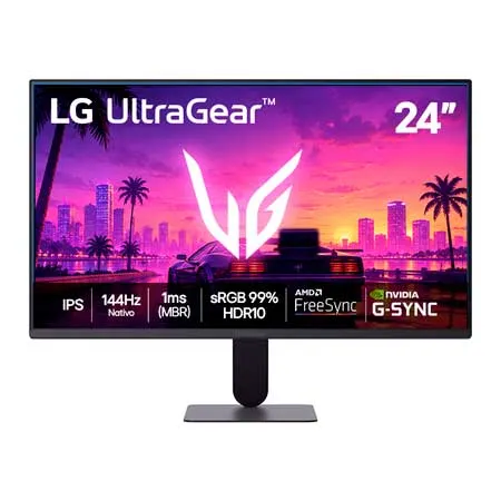 Monitor Gamer LG UltraGear™ 24G411B, 144Hz Nativo, 1ms (MBR), Tela IPS 24" FHD, compatível com NVIDIA® G-SYNC® & AMD FreeSync™, HDR10, sRGB 99%, HDMI, DP, Saida Fone de ouvido - 24G411B-B