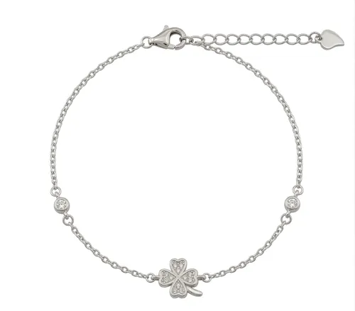 Pulseira 19 cm com Trevo e Zircônias em Prata 925