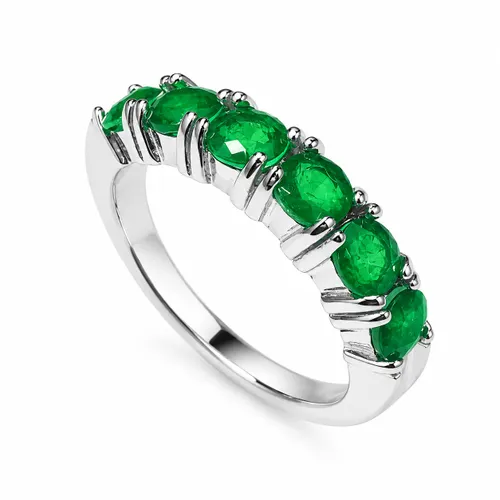 Anel Meia Aliança Cravejado com Zircônias Esmeralda 4 mm em Prata